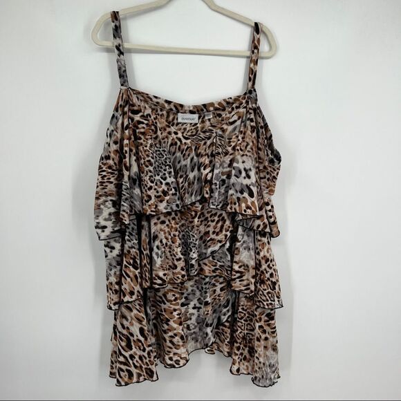 Avenue tank top blouse shirt cheetah animal print plus size 30 32 ruffle layers - Picture 1 of 8